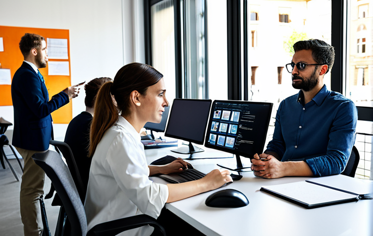 Ethical AI in the Workplace**

"A diverse team of professionals collaborating on AI development in a modern, sunlit office in Milan, Italy. Everyone is fully clothed in appropriate attire. Focus on code and ethical considerations displayed on computer screens. Include laptops, coffee cups, and architectural details that suggest an Italian setting. Perfect anatomy, correct proportions, natural pose, safe for work, appropriate content, fully clothed, professional, high quality, well-formed hands, proper finger count, natural body proportions."

**